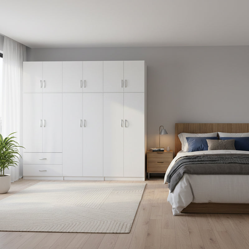 Ντουλάπα εξάφυλλη με πατάρι Athos I λευκή 240x42x240εκ
