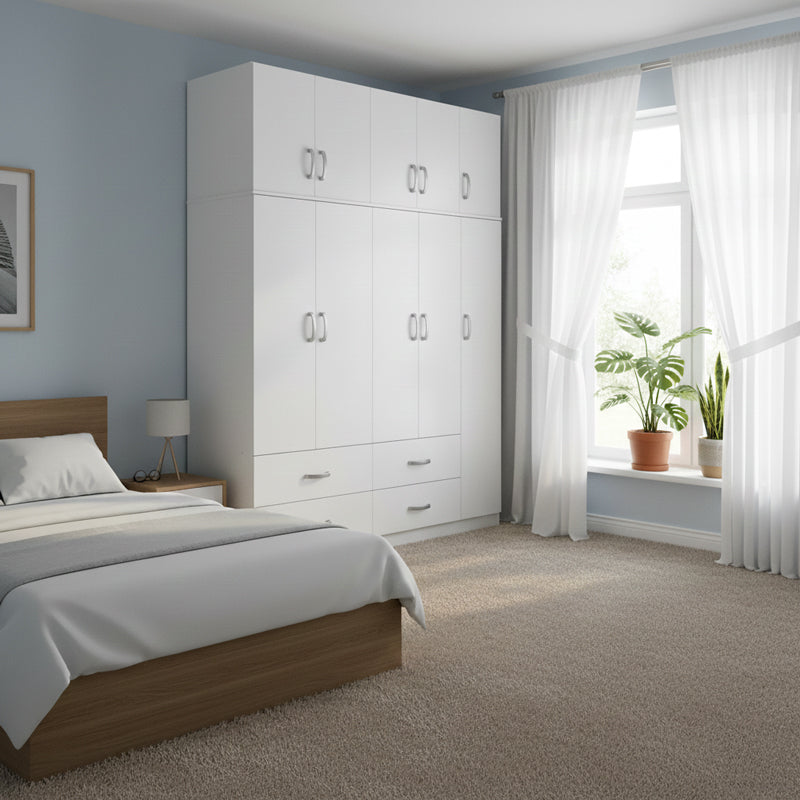 Ντουλάπα πεντάφυλλη με πατάρι Athos λευκή 170x42x240εκ