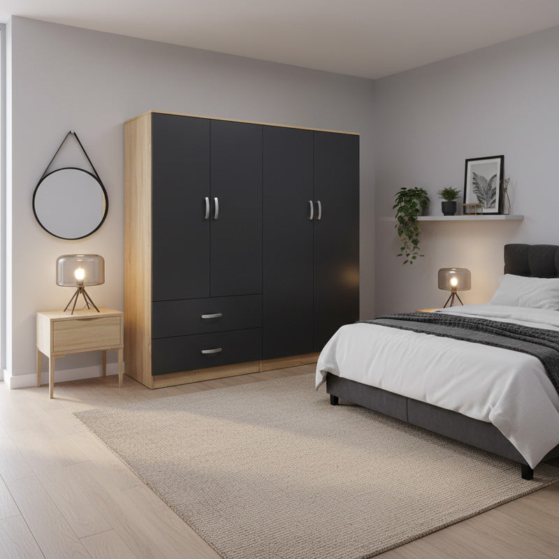 Ντουλάπα τετράφυλλη Athos sonoma-ανθρακί 160x42x180εκ