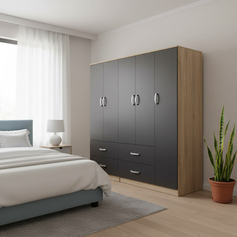 Ντουλάπα πεντάφυλλη Athos sonoma-ανθρακί 170x42x180εκ