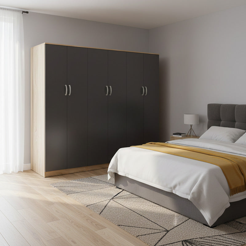 Ντουλάπα εξάφυλλη Athos ΙΙ sonoma-ανθρακί 240x42x180εκ