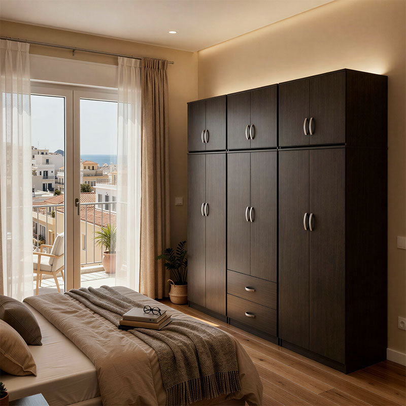 Ντουλάπα εξάφυλλη με πατάρι Athos wenge 240x42x240εκ