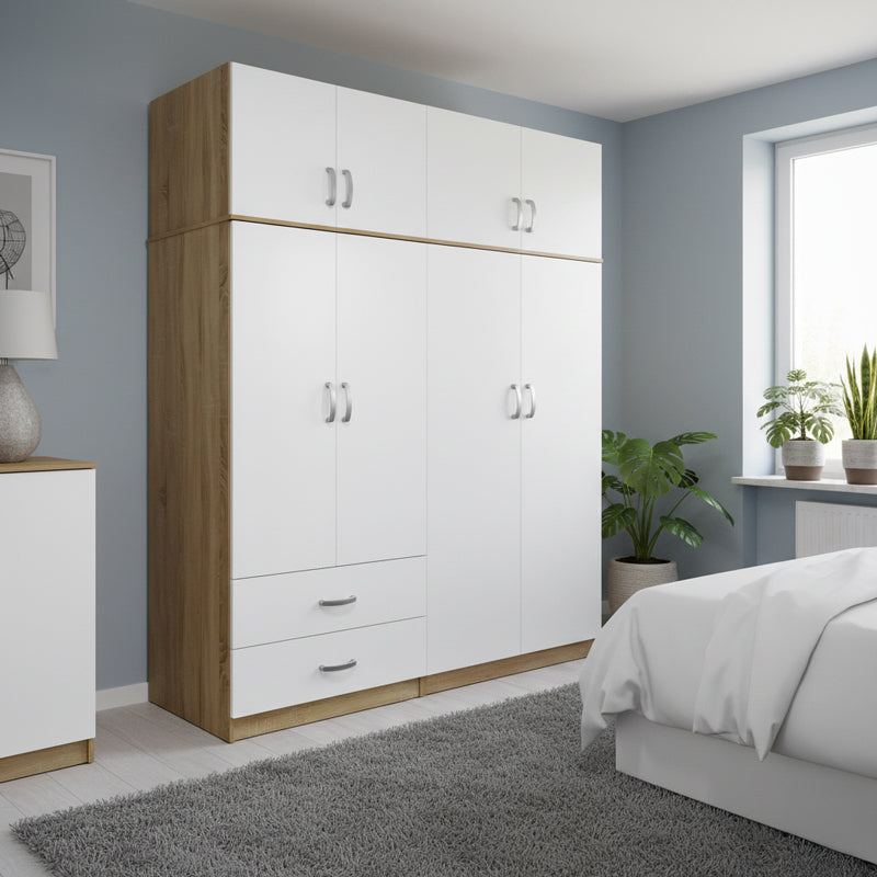 Ντουλάπα τετράφυλλη με πατάρι Athos sonoma-λευκή 160x42x240εκ