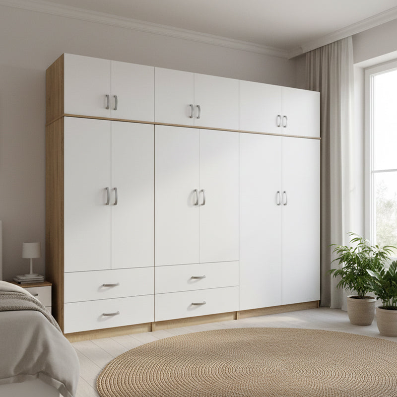 Ντουλάπα εξάφυλλη με πατάρι Athos sonoma-λευκή 240x42x240εκ