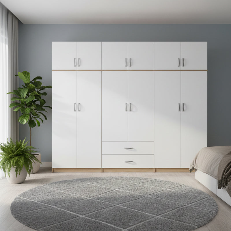 Ντουλάπα εξάφυλλη με πατάρι Athos I sonoma-λευκή 240x42x240εκ