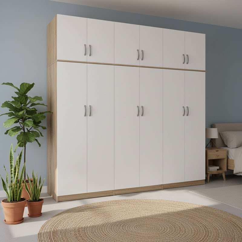 Ντουλάπα εξάφυλλη με πατάρι Athos ΙΙ sonoma-λευκή 240x42x240εκ