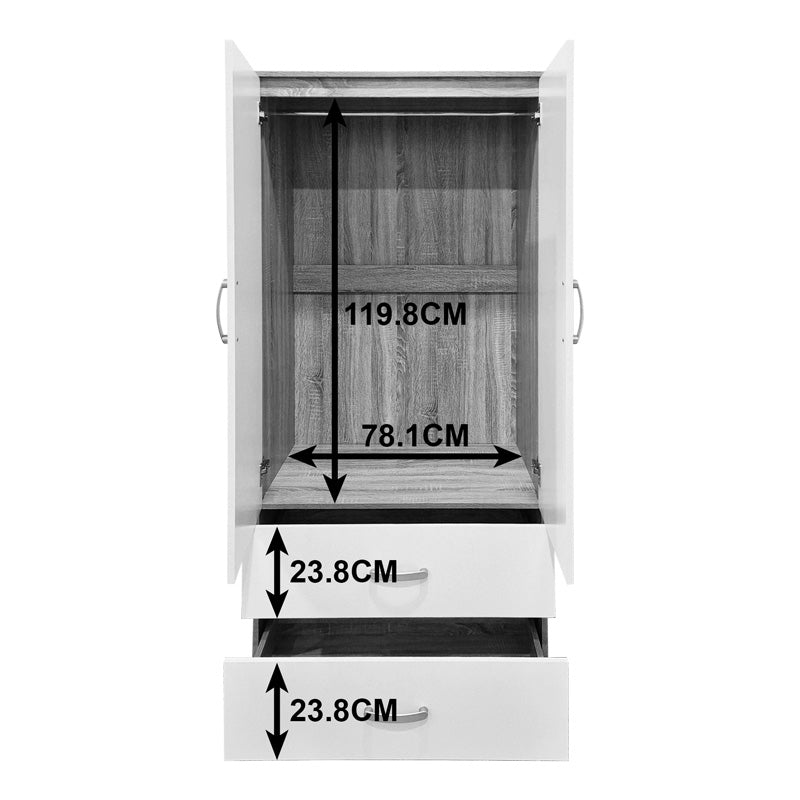 Ντουλάπα δίφυλλη με 2 συρτάρια Alvia λευκό με sonoma 80x51.5x180εκ