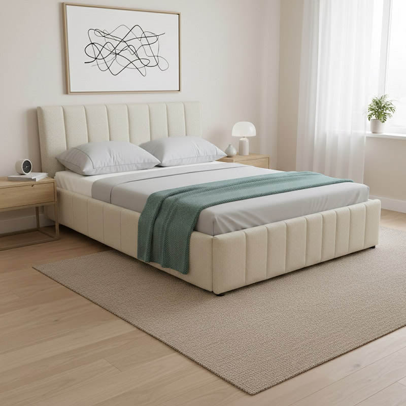 Κρεβάτι Snuggle με αποθηκευτικό χώρο ύφασμα μπεζ 160x200εκ