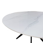 Τραπέζι Orbital sintered stone λευκή όψη μαρμάρου με μαύρα μεταλλικά πόδια Φ120x76εκ