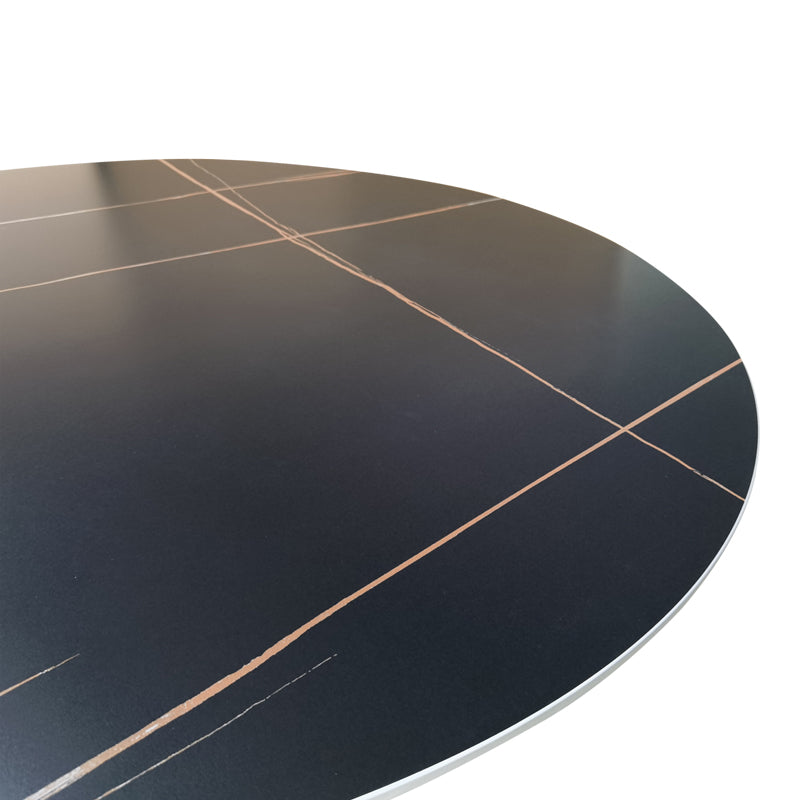 Τραπέζι Orbital sintered stone μαύρη όψη μαρμάρου με μαύρα μεταλλικά πόδια Φ120x76εκ