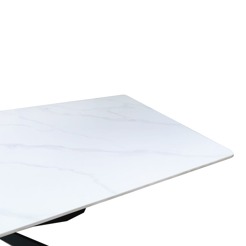 Τραπέζι Mattias sintered stone λευκη όψη μαρμάρου με μαύρα μεταλλικά πόδια 180x90x75εκ