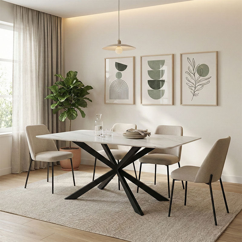 Τραπέζι Mattias sintered stone λευκη όψη μαρμάρου με μαύρα μεταλλικά πόδια 180x90x75εκ