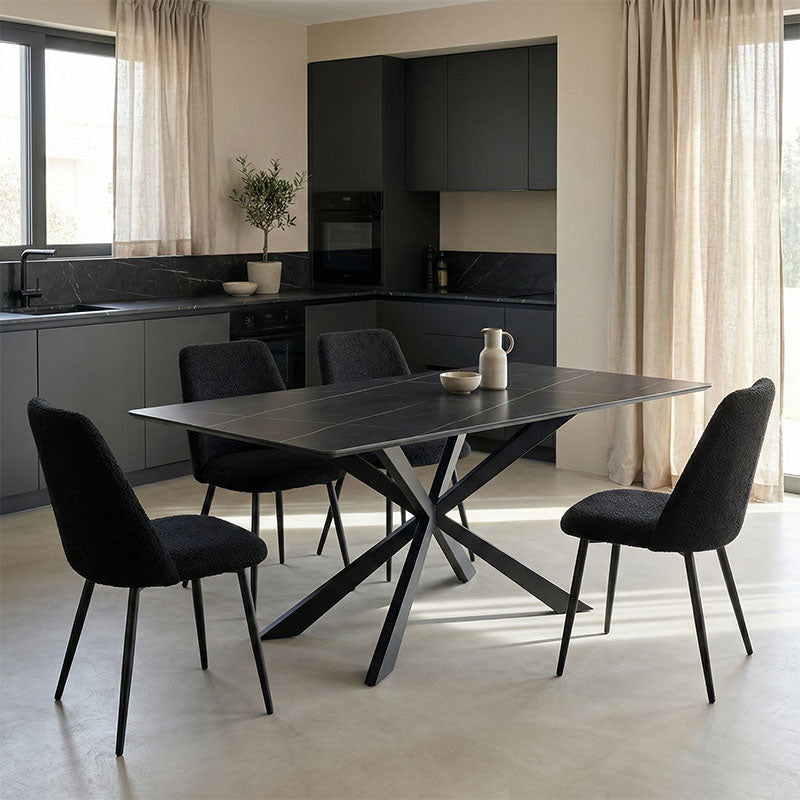 Τραπέζι Mattias sintered stone μαύρη όψη μαρμάρου με μαύρα μεταλλικά πόδια 180x90x75εκ