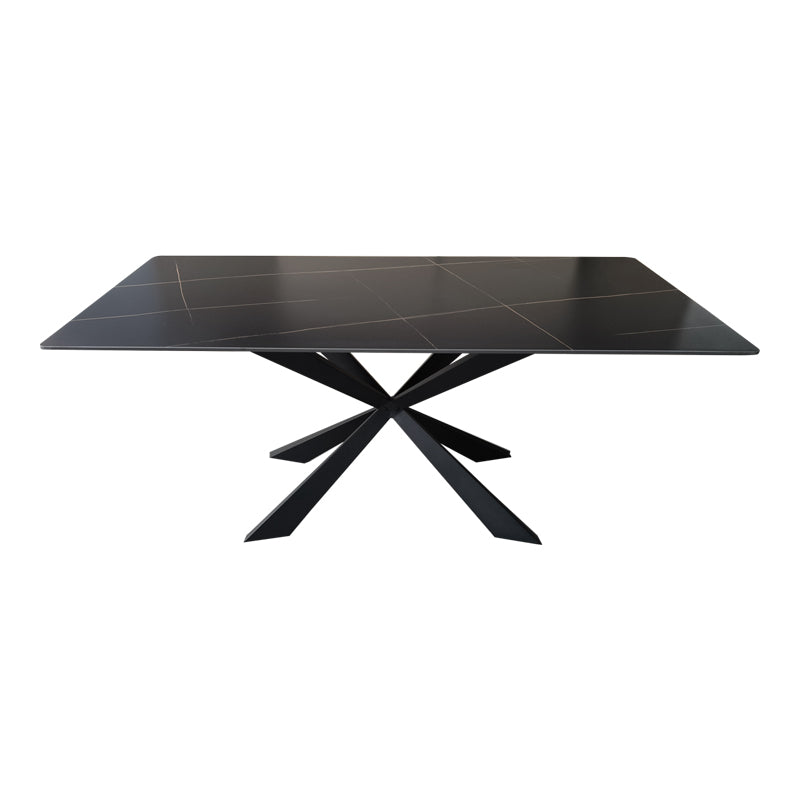Τραπέζι Mattias sintered stone μαύρη όψη μαρμάρου με μαύρα μεταλλικά πόδια 180x90x75εκ