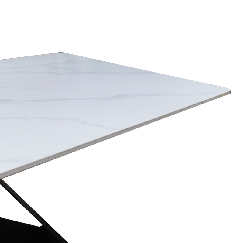 Τραπέζι Mapele sintered stone λευκή όψη μαρμάρου με μαύρα μεταλλικά πόδια 180x90x75εκ