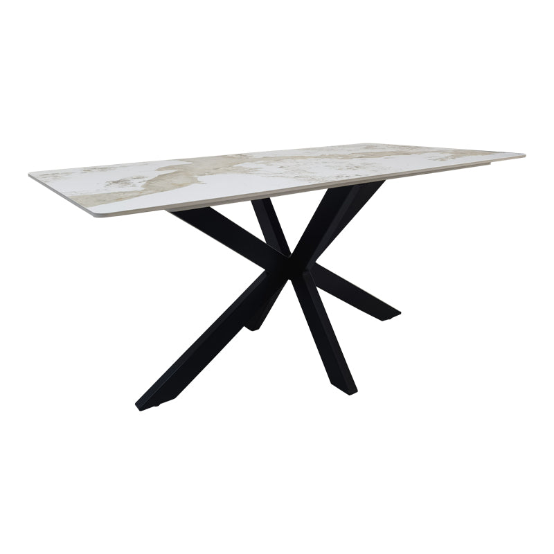 Τραπέζι Bethan sintered stone-μέταλλο λευκό μαρμάρου-μαύρο 160x80x75εκ