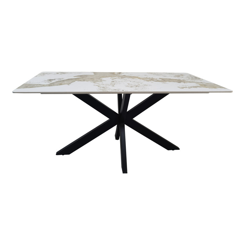 Τραπέζι Bethan sintered stone-μέταλλο λευκό μαρμάρου-μαύρο 160x80x75εκ