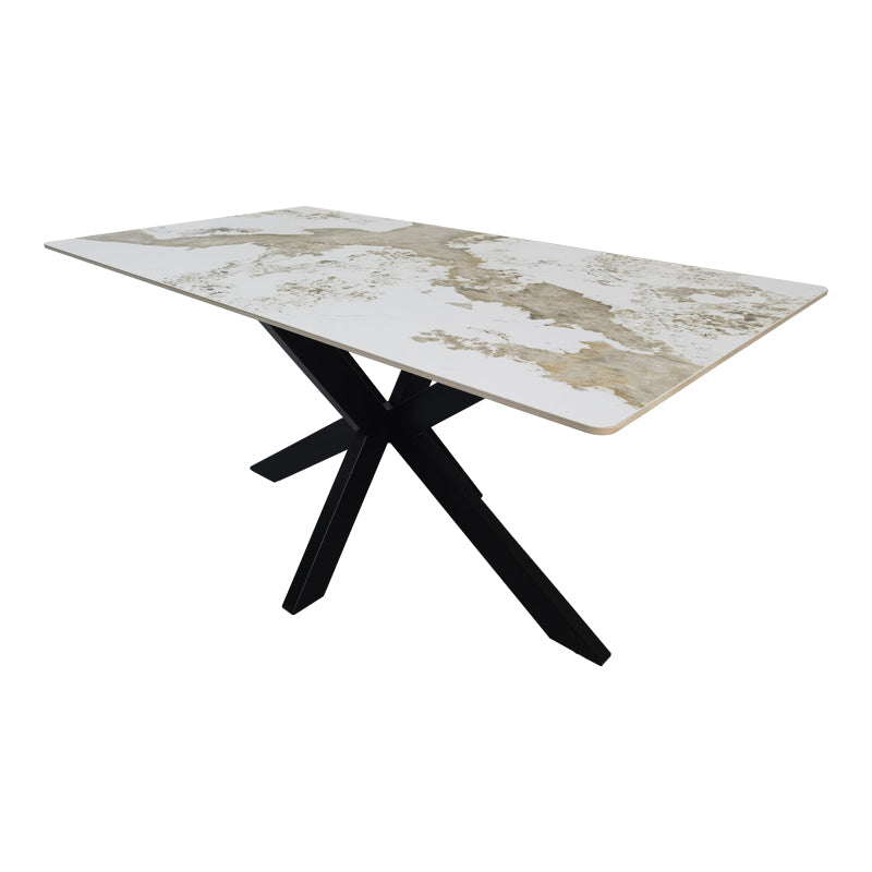 Τραπέζι Bethan sintered stone-μέταλλο λευκό μαρμάρου-μαύρο 160x80x75εκ