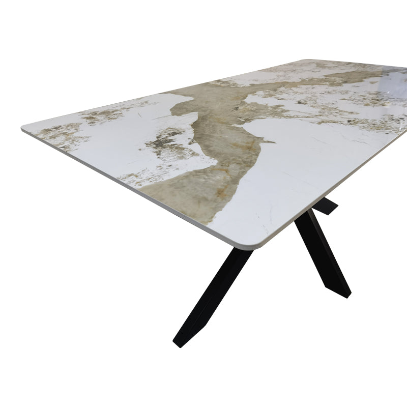 Τραπέζι Bethan sintered stone-μέταλλο λευκό μαρμάρου-μαύρο 160x80x75εκ
