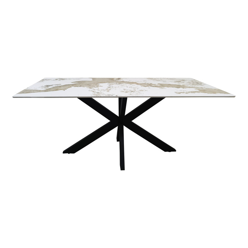 Τραπέζι Bethan sintered stone-μέταλλο λευκό μαρμάρου-μαύρο 180x90x75εκ