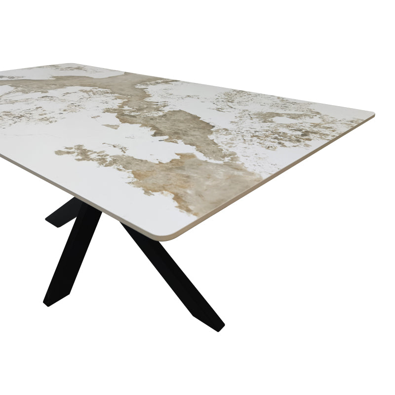 Τραπέζι Bethan sintered stone-μέταλλο λευκό μαρμάρου-μαύρο 180x90x75εκ