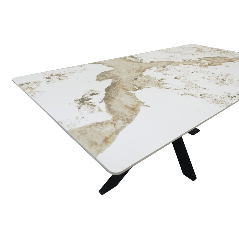 Τραπέζι Bethan sintered stone-μέταλλο λευκό μαρμάρου-μαύρο 180x90x75εκ