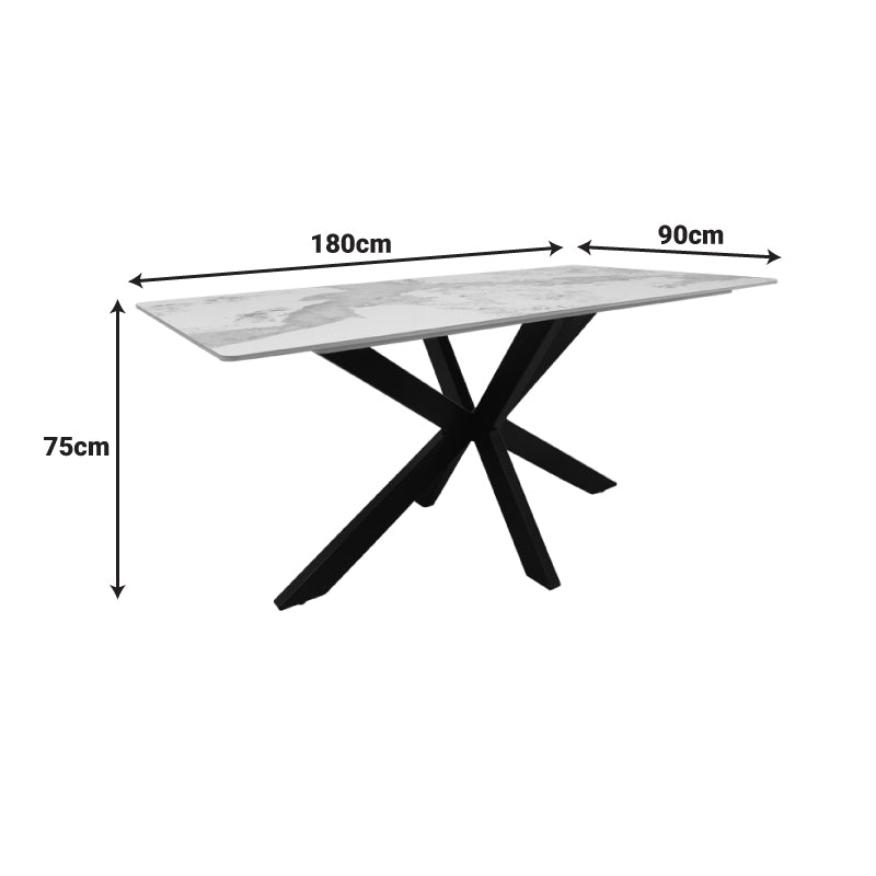 Τραπέζι Bethan sintered stone-μέταλλο λευκό μαρμάρου-μαύρο 180x90x75εκ