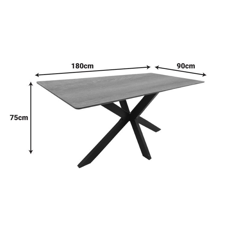 Τραπέζι Bethan sonoma με γκρι mdf και μαύρο μέταλλο 180x90x75εκ