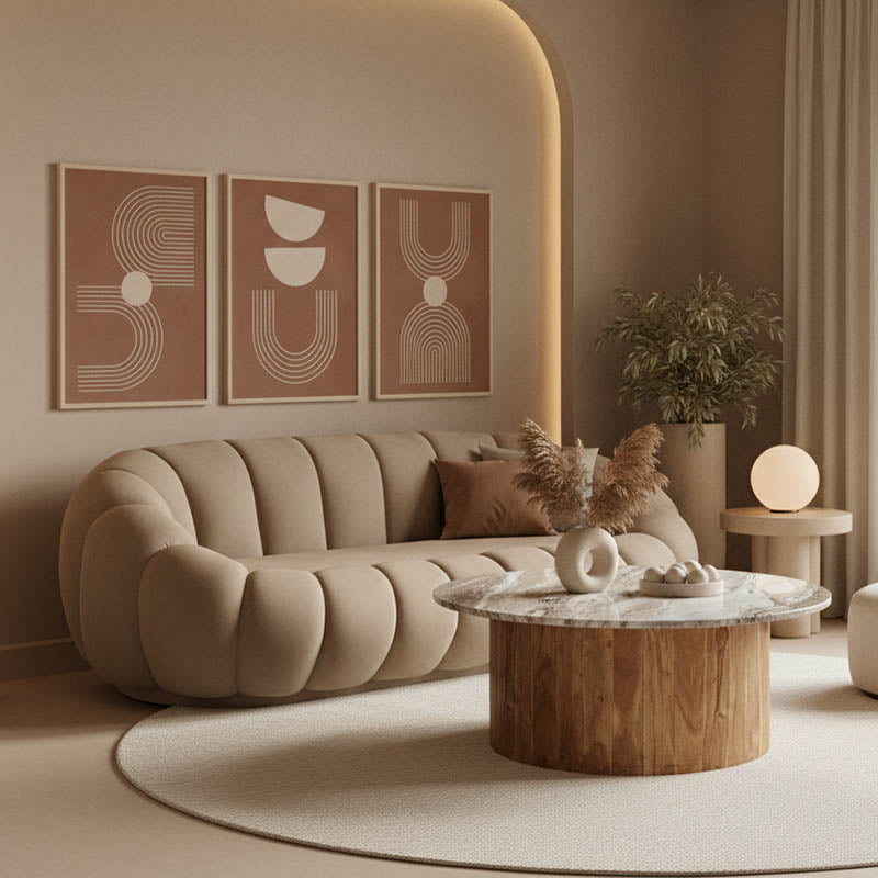 Καναπές Embrace βελούδο σε γκρι μπεζ απόχρωση 180x105x65εκ