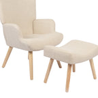 Πολυθρόνα-μπερζέρα με υποπόδιο Gerlina κρεμ ύφασμα με πόδι σε φυσική απόχρωση 71x64x94εκ