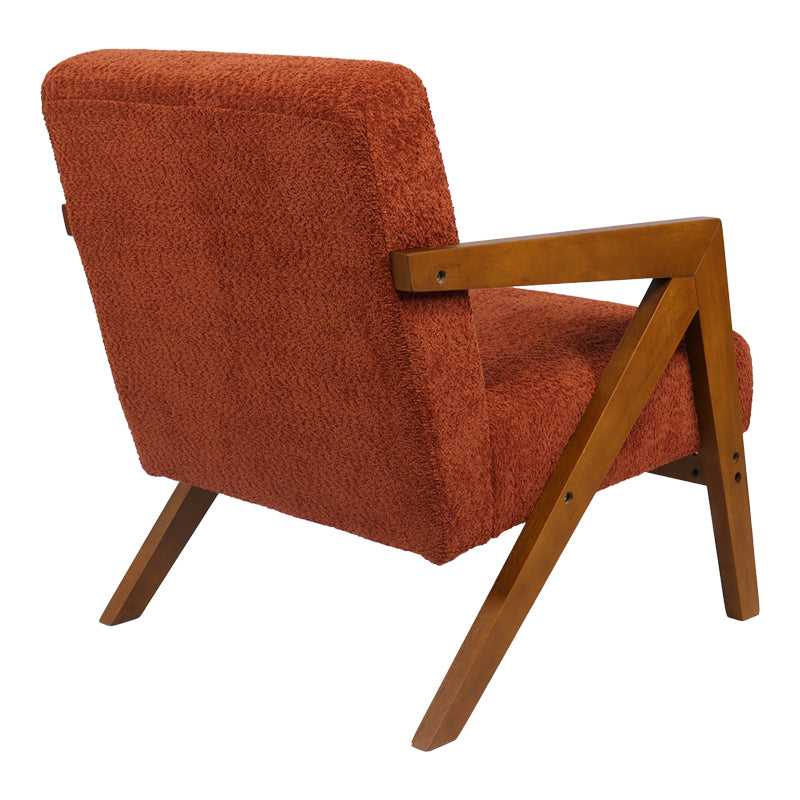 Πολυθρόνα Garifa terracotta ύφασμα με πόδι σε καρυδί απόχρωση 79x75x75εκ