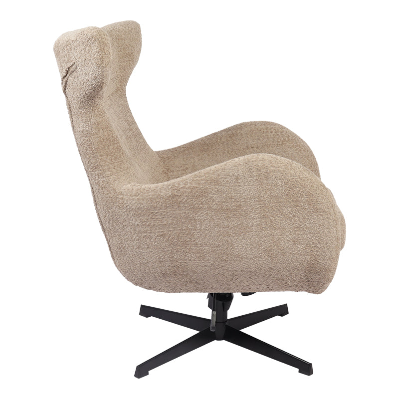 Πολυθρόνα Zefrina περιστρεφόμενη γκρι μπεζ ύφασμα με βάση σε μαύρη απόχρωση 77x82x100-107εκ