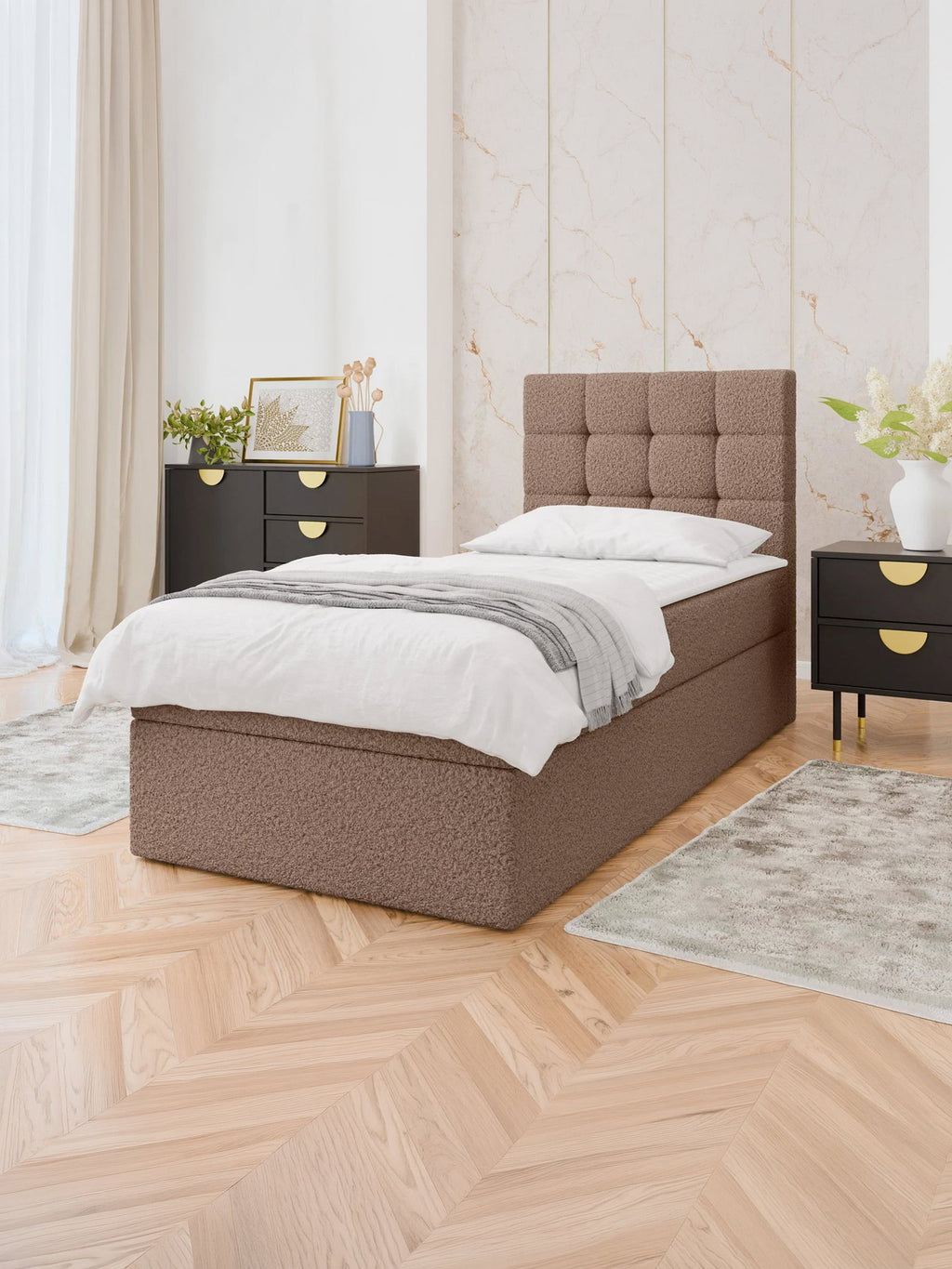 Επενδυμένο Κρεβάτι Luanda Single-Καφέ-90x200