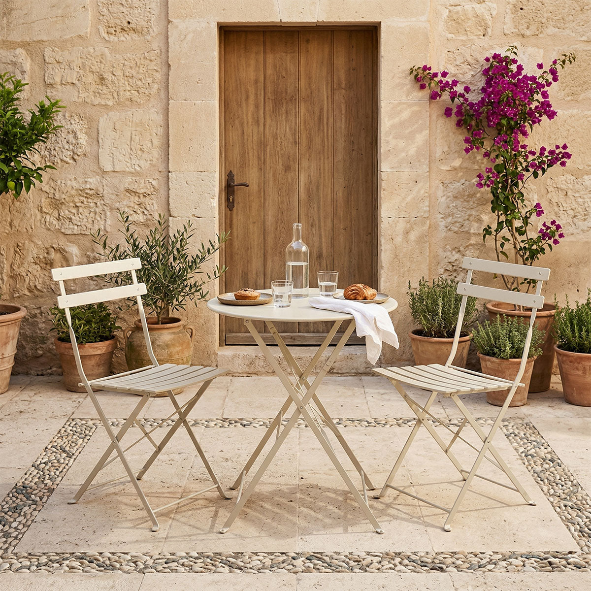 Τραπεζαρία Bistro σετ 3τεμ μεταλλική αναδιπλούμενη σε σαμπανί Φ60x71εκ