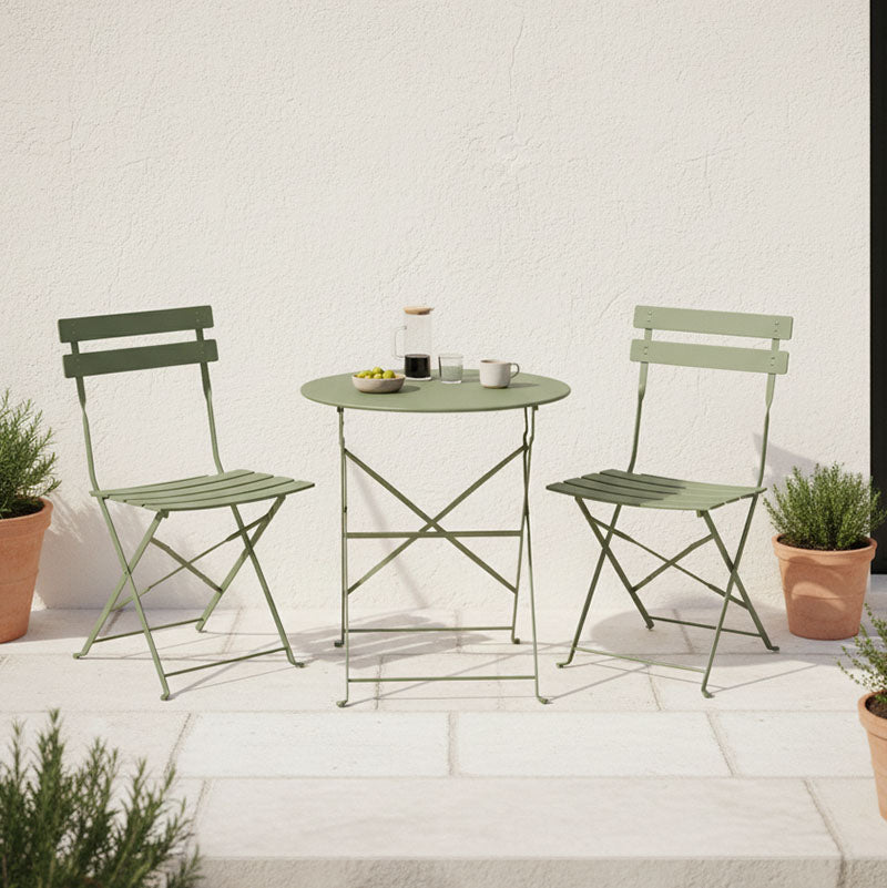 Τραπεζαρία Bistro σετ 3τεμ μεταλλική αναδιπλούμενη σε λαδί απόχρωση Φ60x71εκ