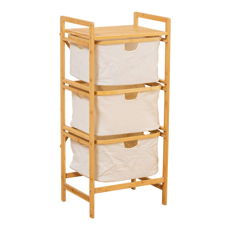 Ραφιέρα δαπέδου Hanev μπαμπού-ύφασμα σε φυσική-μπεζ απόχρωση 44x33x96εκ