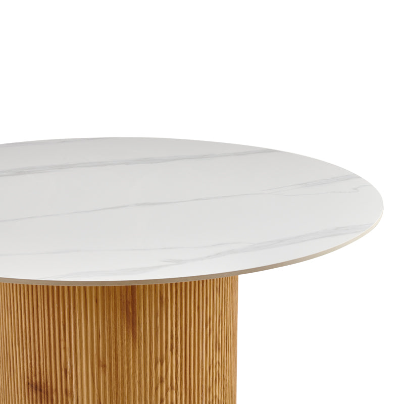 Τραπέζι Sikulu oak MDF με κεραμική επιφάνεια σε λευκό μαρμάρου Φ125x77εκ