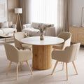 Τραπέζι Sikulu oak MDF με κεραμική επιφάνεια σε λευκό μαρμάρου Φ125x77εκ