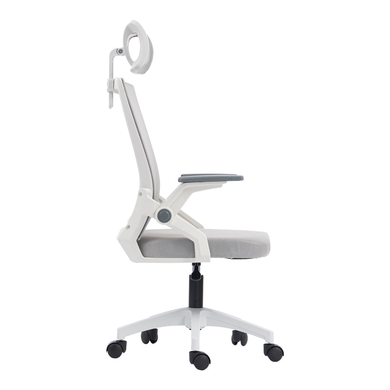 Καρέκλα γραφείου Plymot λευκή - mesh γκρι 48x58x112-122εκ