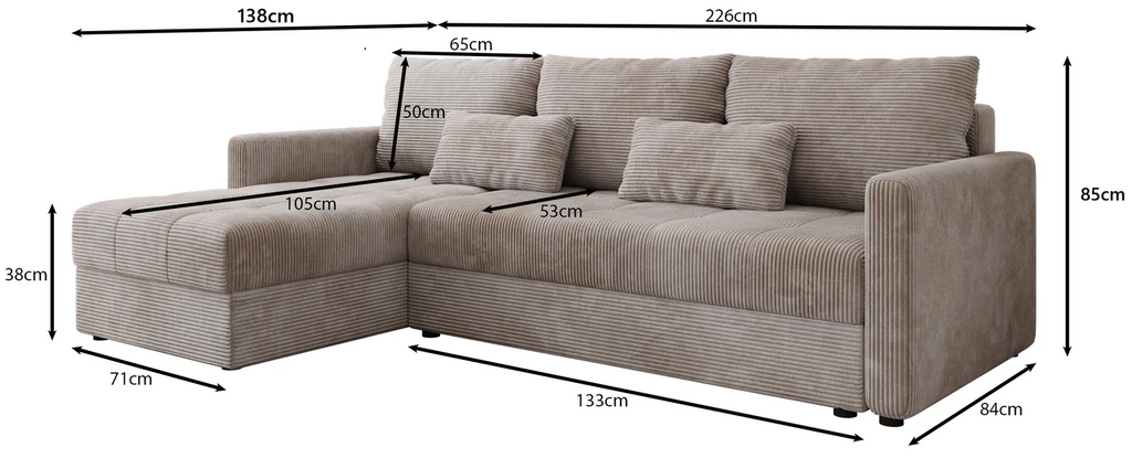 Γωνιακός καναπές Ralevia-Εκρού