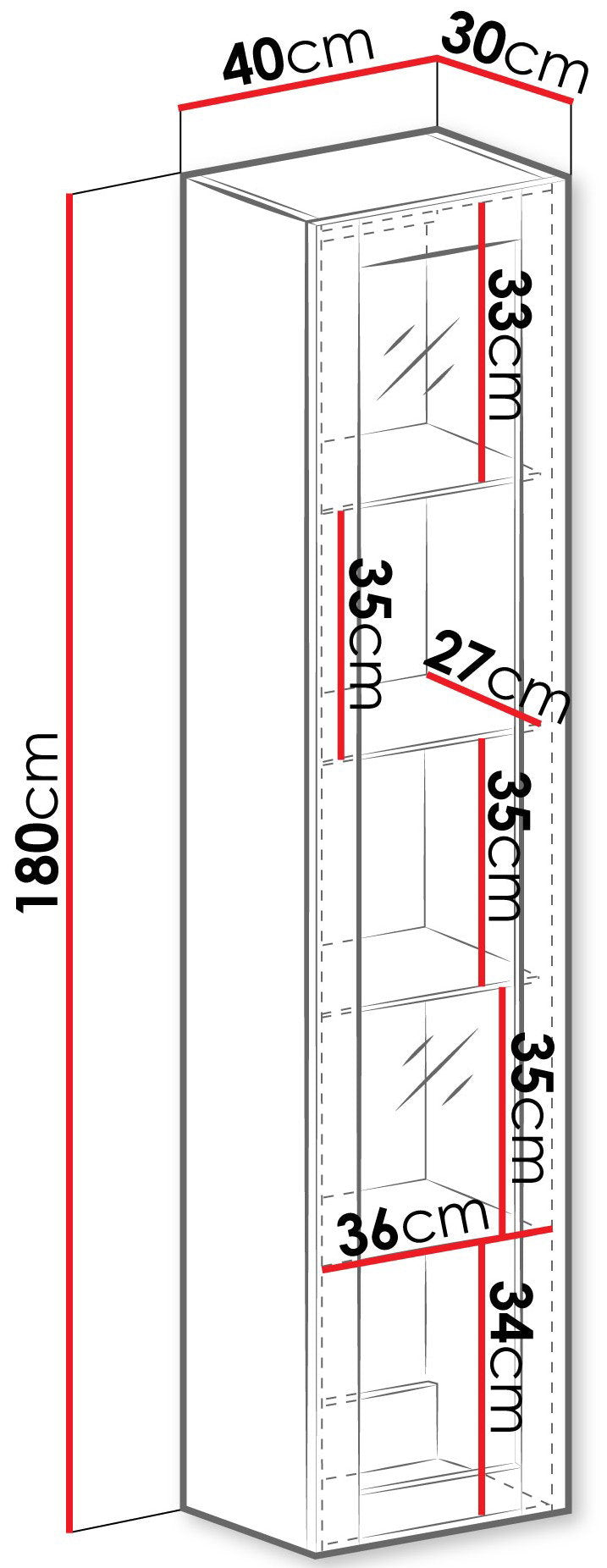 Βιτρίνα glass Vigo κρεμαστή-40 x 30 x 180 εκ.