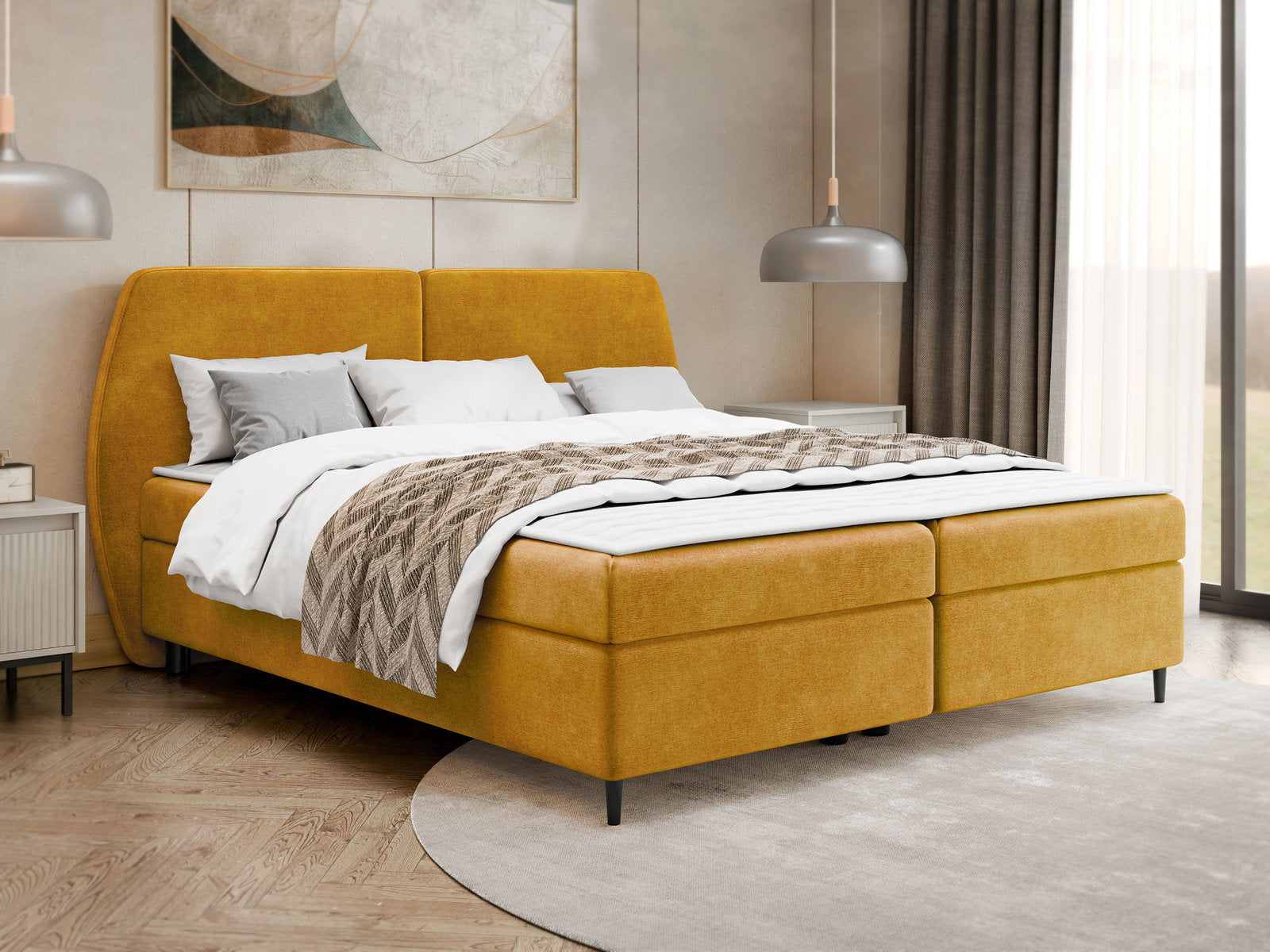 Επενδυμένο κρεβάτι Madryt-160 x 200-Μουσταρδί