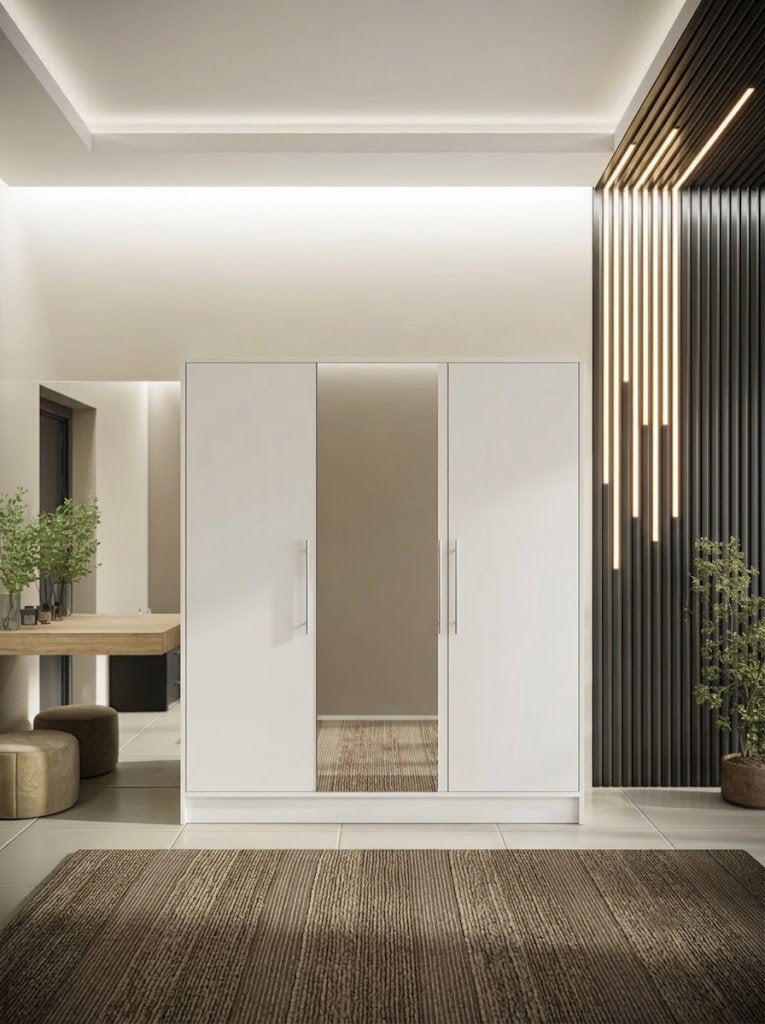 Ντουλάπα Zivo Τρίφυλλη-Λευκό-Με καθρέπτη