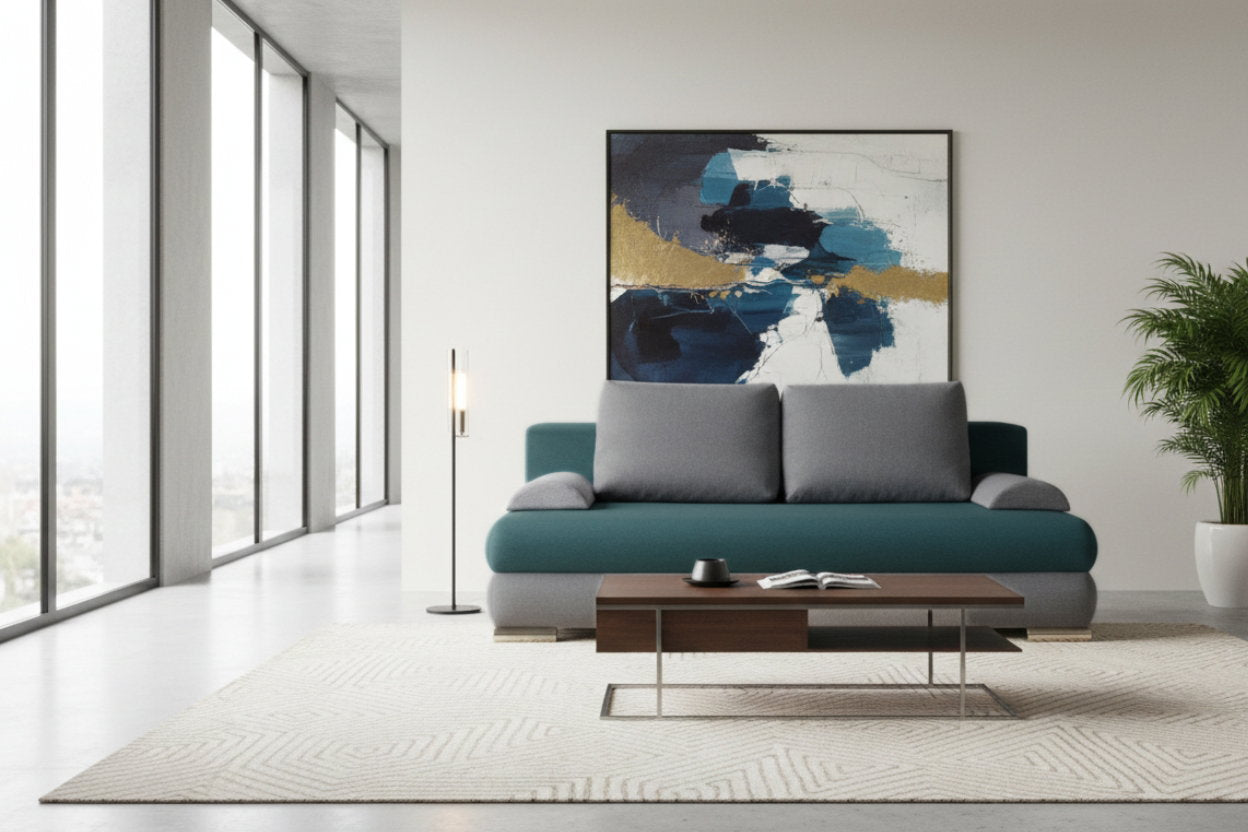 Καναπές - κρεβάτι Ribod-Γαλάζιο - Γκρι