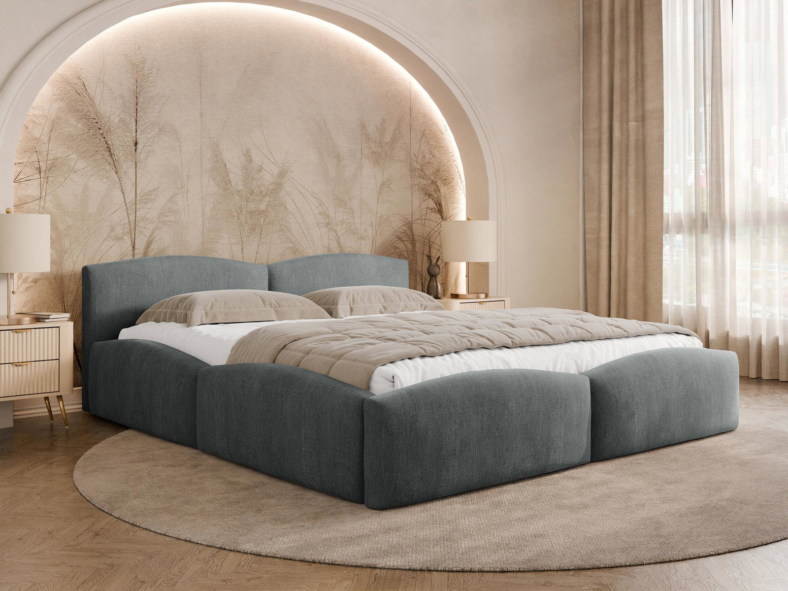 Επενδυμένο Κρεβάτι Mirala-Γκρι Σκούρο-180 x 200