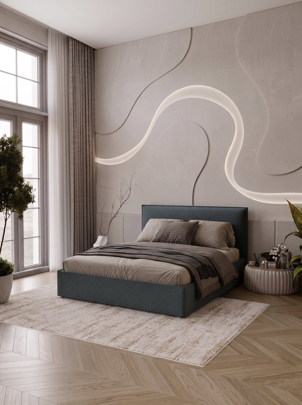 Επενδυμένο Κρεβάτι Bianco Grant-Ανθρακί-140 x 200