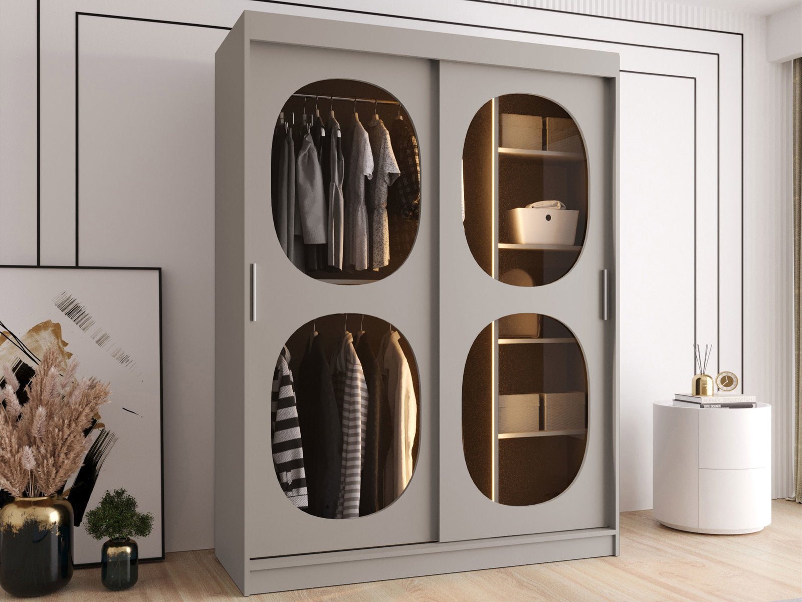 Ντουλάπα Bahrajn Circles 150 συρόμενη-Cashmere-Μήκος: 150εκ