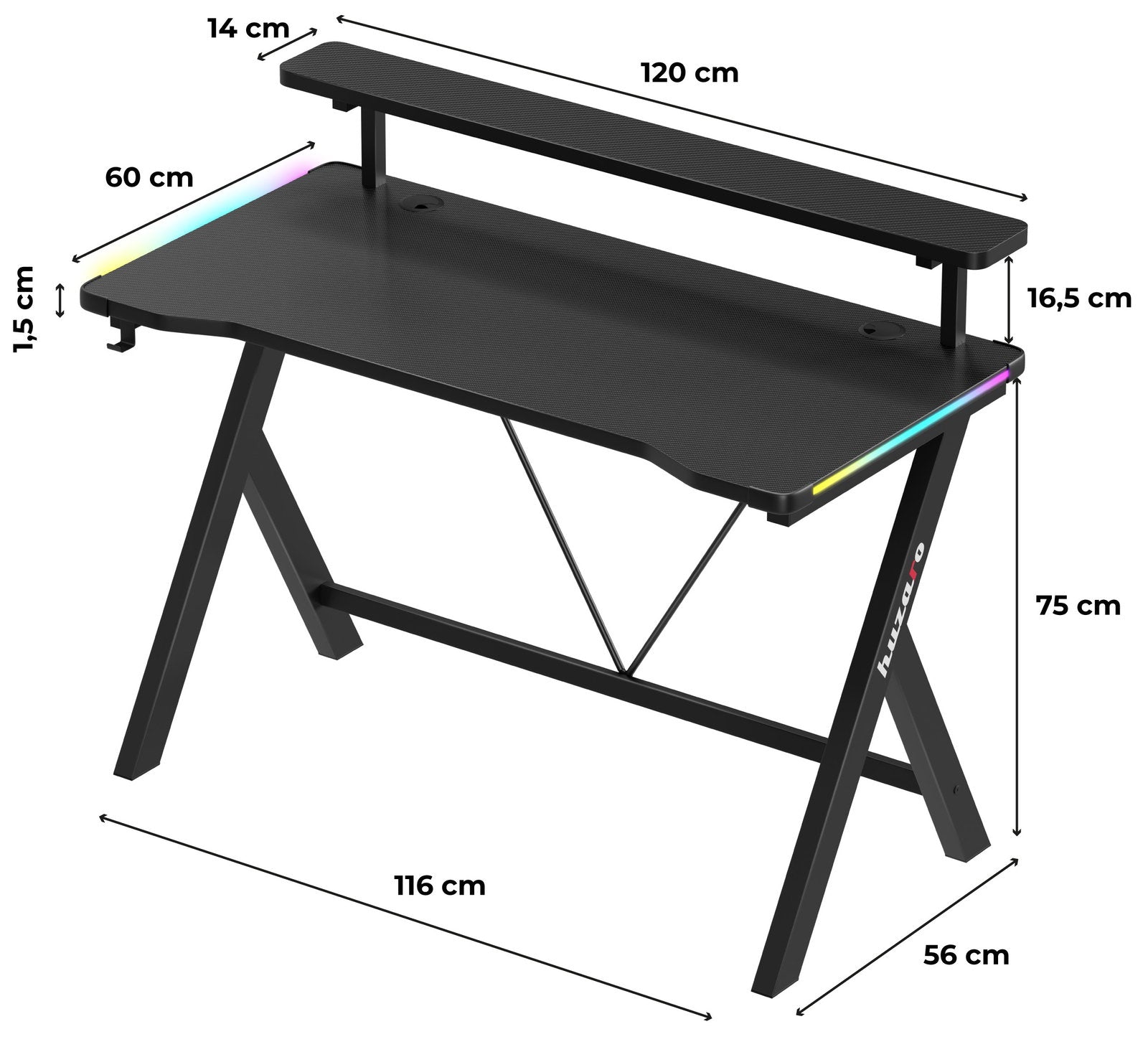 Γραφείο Gaming Hero 1.9 RGB – Μαύρο