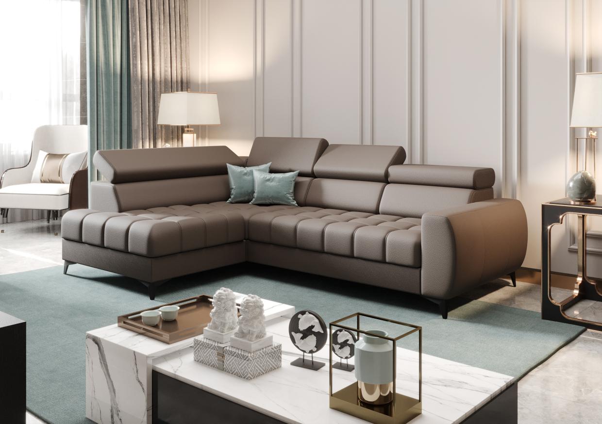 Γωνιακός καναπές Calyra Mini Lthr-Καφέ-Δεξιά