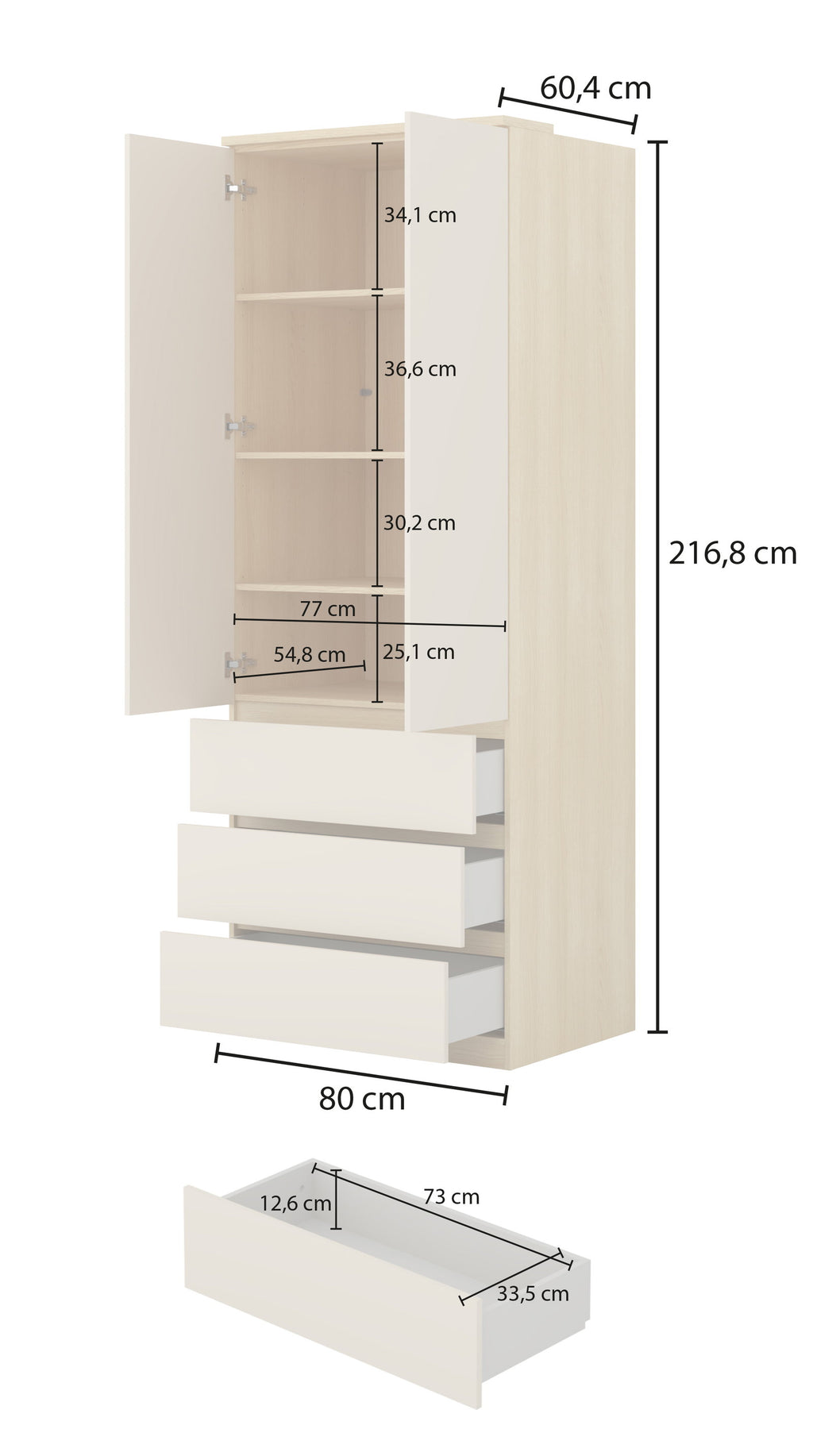 Ντουλάπα Raton δίφυλλη-Φυσικό – Μπεζ